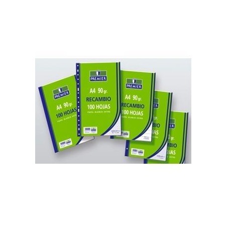 ZORRILLA RECAMBIO PREMIER 100H A4 90GR 4X4MM 4 TALADROS PAPEL BLANCO