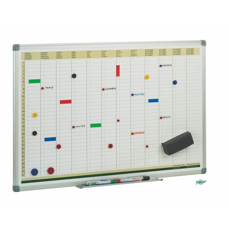 FAIBO PIZARRA PLANIFICACIÓN ANUAL METÁLICA LACADO BLANCO MARCO DE ALUMINIO 60X90CM