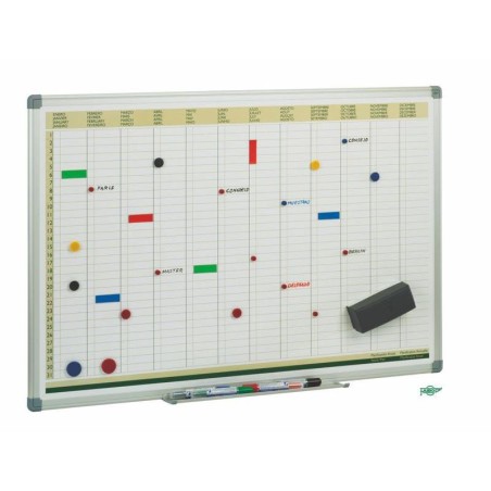 FAIBO PIZARRA PLANIFICACIÓN ANUAL METÁLICA LACADO BLANCO MARCO DE ALUMINIO 60X90CM