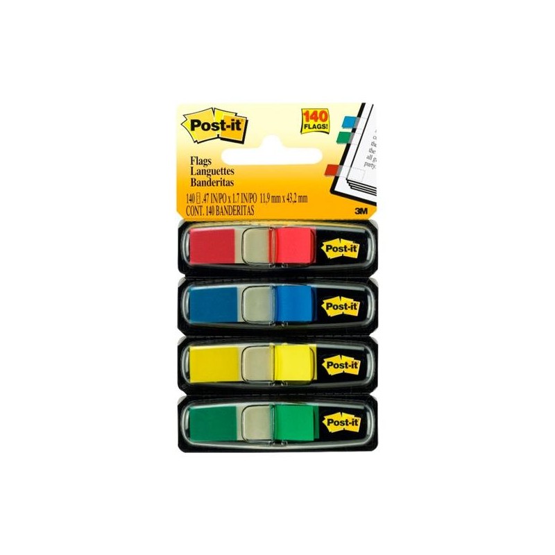 POST-IT INDEX ROJO, AZUL,AMARILLO, VERDE - 4 DISPENSADORES 140 BANDERITAS
