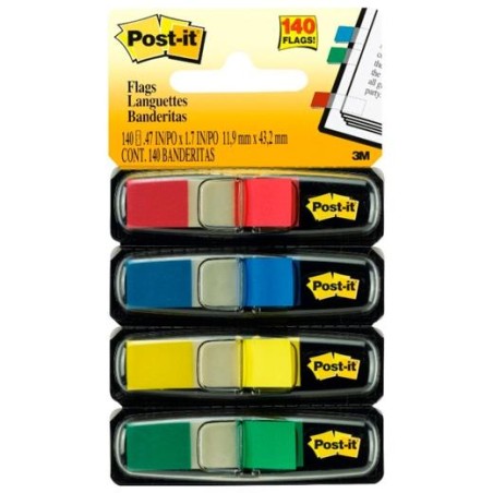 POST-IT INDEX ROJO, AZUL,AMARILLO, VERDE - 4 DISPENSADORES 140 BANDERITAS