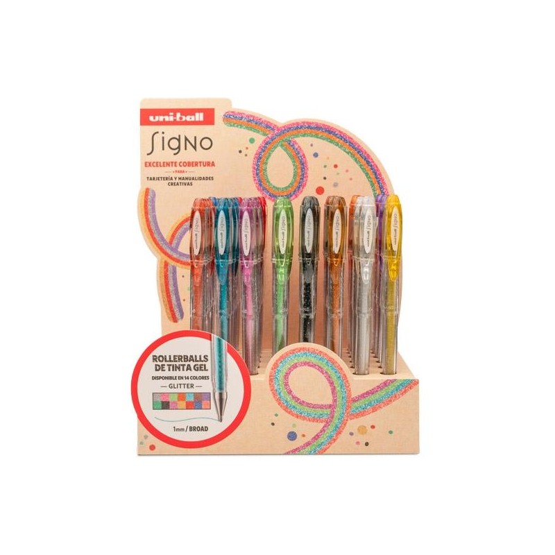 UNIBALL ROLLERBALL SIGNO SPARKLING UM-120SP GLITTER 1.0MM COLORES SURTIDOS EXPOSITOR 48 UD