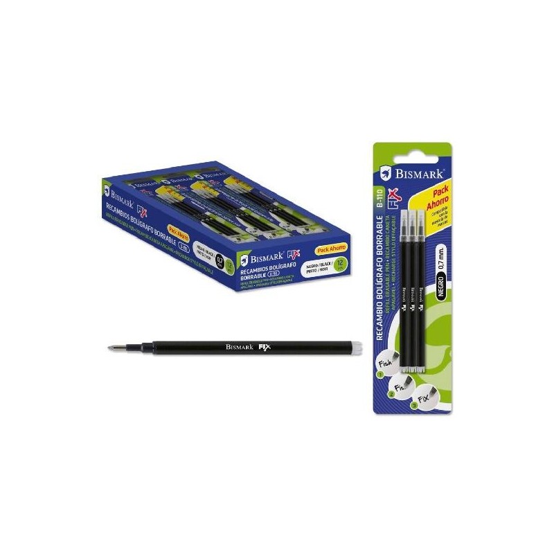 BISMARK RECAMBIO BOLÍGRAFO DE TINTA BORRABLE BLÍSTER DE 3 NEGRO