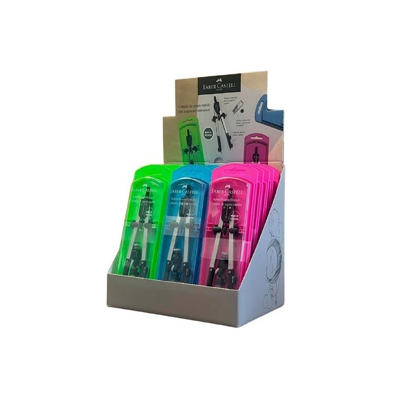 FABER CASTELL COMPAS TÉCNICO AJUSTE RÁPIDO ADAPTADOR UNIVERSAL 17CM C/RECAMBIO NEÓN COLORES SURTIDOS