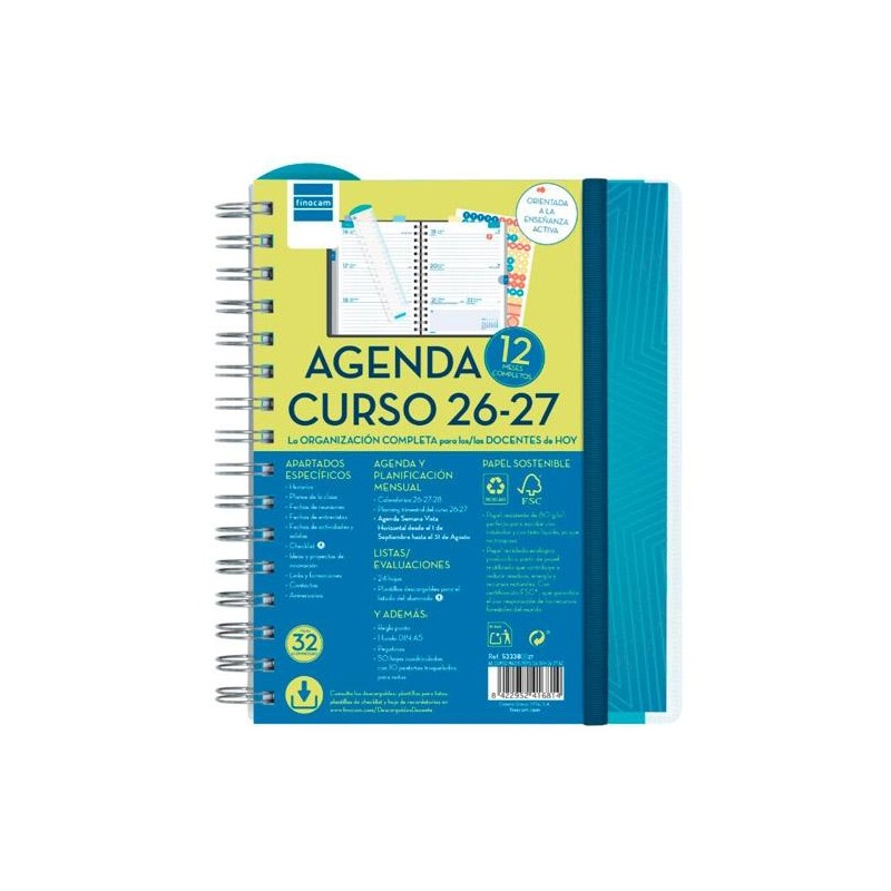 FINOCAM AGENDA DOCENTE MAGISTRAL PERSONALIZABLE ESPIRAL DOBLE 4º SVH AZUL CURSO 2026-2027