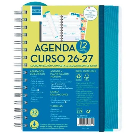FINOCAM AGENDA DOCENTE MAGISTRAL PERSONALIZABLE ESPIRAL DOBLE 4º SVH AZUL CURSO 2026-2027