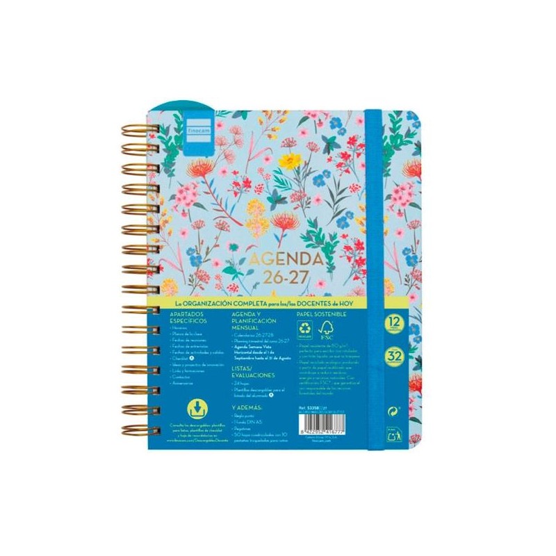 FINOCAM AGENDA DOCENTE MAGISTRAL DESIGN ESPIRAL DOBLE 4º SVH FLOWERS CURSO 2026-2027