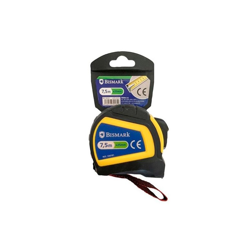 BISMARK FLEXOMETRO CON CARCASA REFORZADA 7.5 METROS NEGRO/AMARILLO