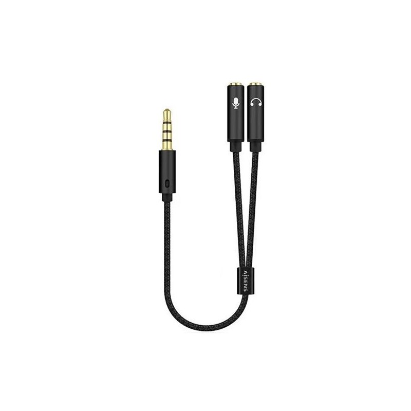 AISENS CABLE ADAPTADOR AUDIO JACK 3.5 4 PINES/M-2XJACK 3.5 3 PINES/H, NEGRO, 25 CM