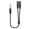 AISENS CABLE ADAPTADOR AUDIO JACK 3.5 4 PINES/M-2XJACK 3.5 3 PINES/H, NEGRO, 25 CM