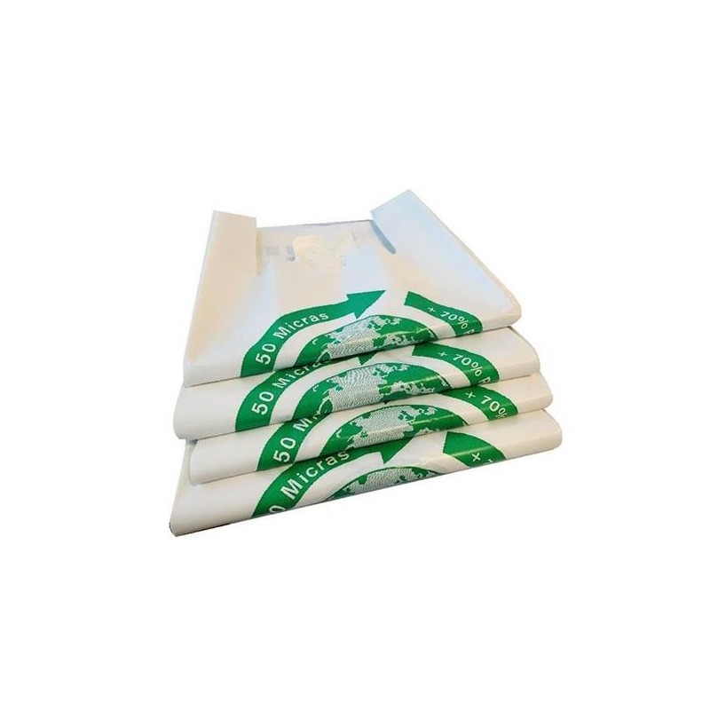 BOLSA DE CAMISETA 50X60CM 50 MICRAS 70% RECICLADO PAQUETE 100 UD