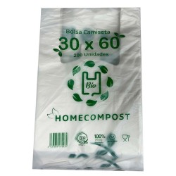 BOLSA DE CAMISETA 30X60CM COMPOSTABLE 14 MICRAS PAQUETE 200 UD