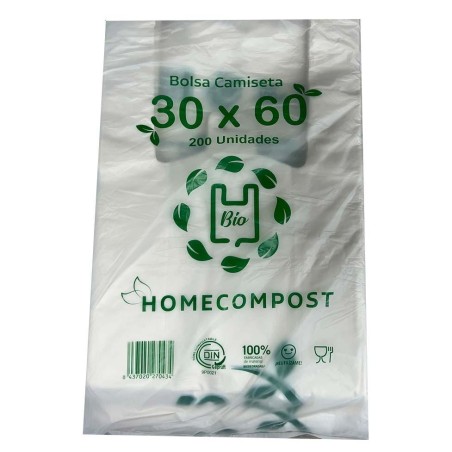 BOLSA DE CAMISETA 30X60CM COMPOSTABLE 14 MICRAS PAQUETE 200 UD