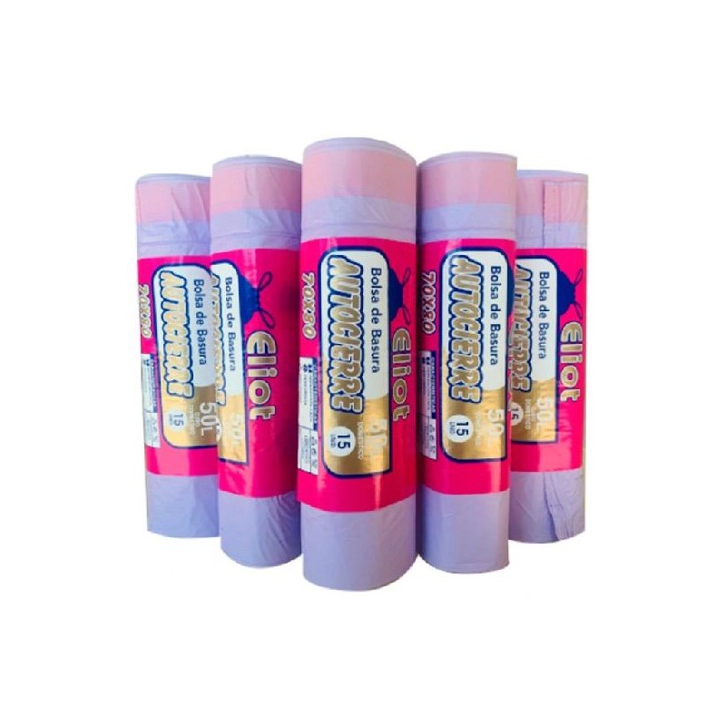 ELIOT BOLSA DE BASURA AUTOCIERRE 70X80 ROLLO DE 15 VIOLETA