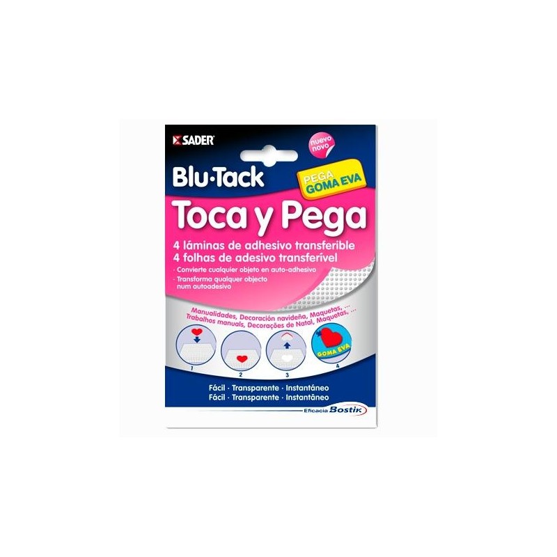 BOSTIK ADHESIVO TRANSFERIBLE BLU TACK TOCA Y PEGA 4 LÁMINAS