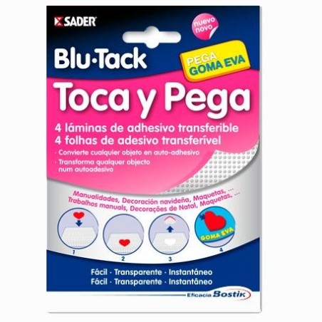 BOSTIK ADHESIVO TRANSFERIBLE BLU TACK TOCA Y PEGA 4 LÁMINAS