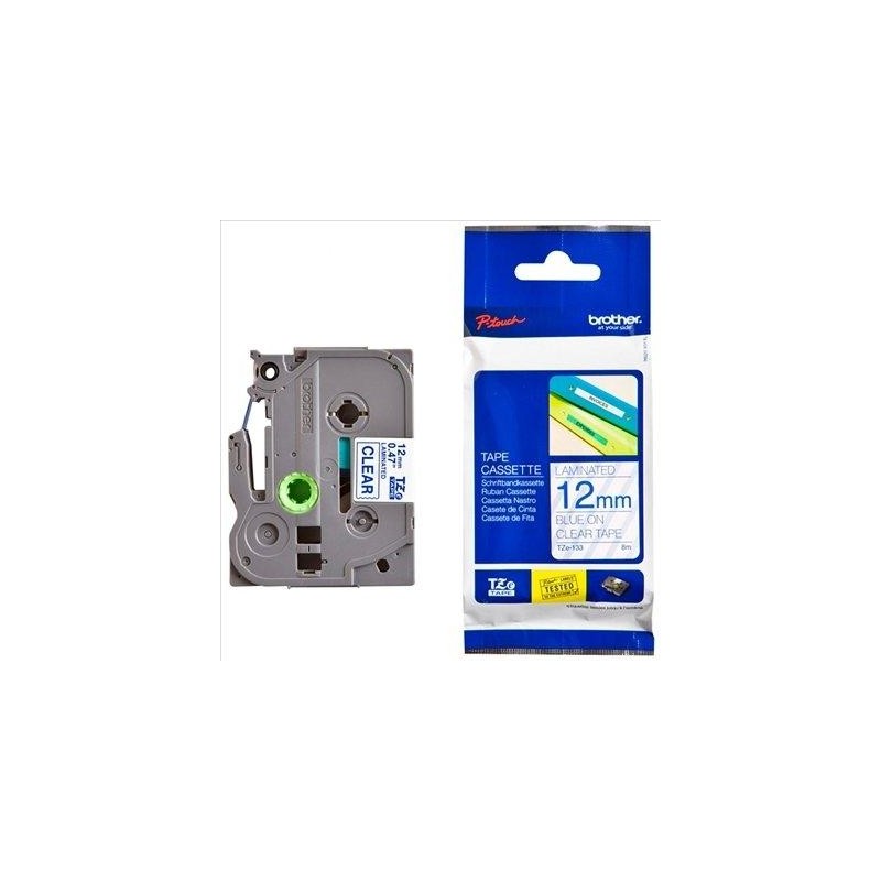 BROTHER CINTA ROTULADORA LAMINADA TEXTO AZUL SOBRE TRANSPARENTE - 12MMX8M