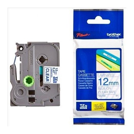 BROTHER CINTA ROTULADORA LAMINADA TEXTO AZUL SOBRE TRANSPARENTE - 12MMX8M