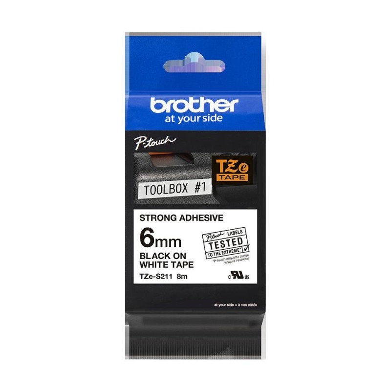 BROTHER CINTA ROTULADORA LAMINADA SUPER ADHESIVA TEXTO NEGRO SOBRE BLANCO - 6MMX8M
