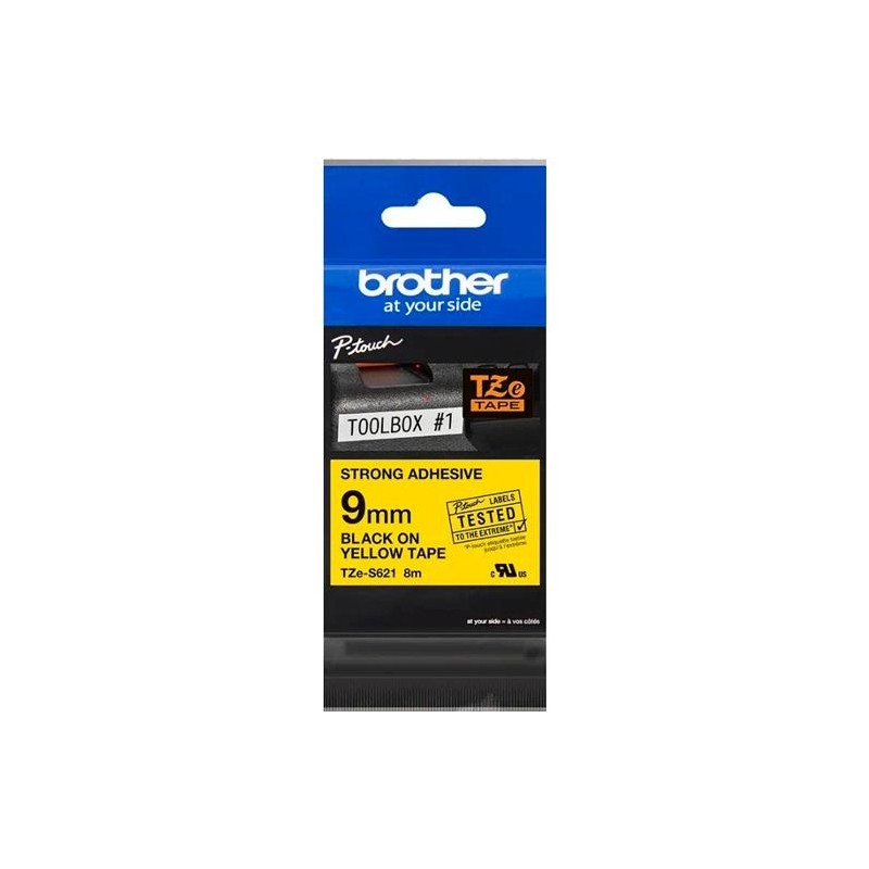BROTHER CINTA ROTULADORA LAMINADA SUPER ADHESIVA TEXTO NEGRO SOBRE AMARILLO - 9MMX8M
