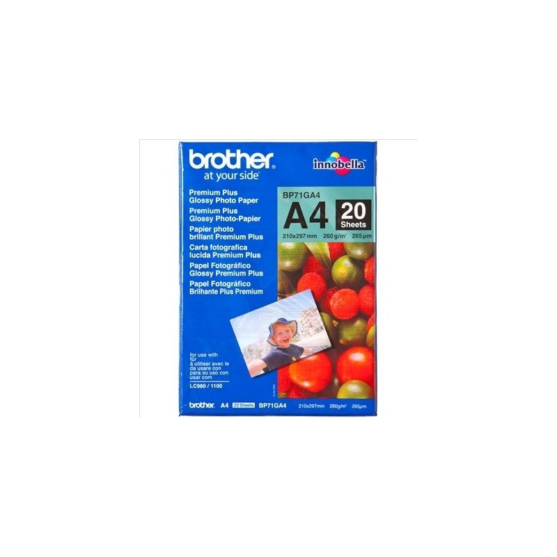 BROTHER PAPEL FOTOGRÁFICO GLOSSY PREMIUM A4 260GR INKJET PAQUETE 20H BLANCO BRILLO