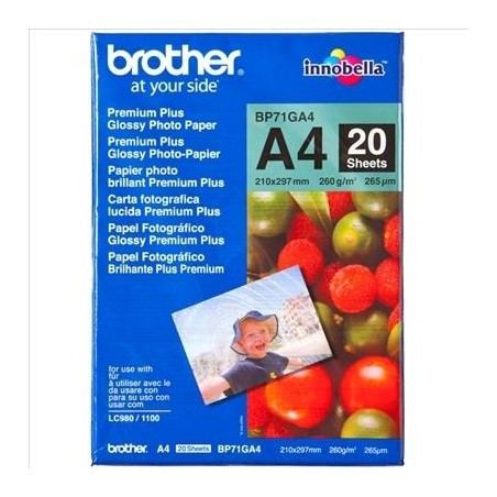 BROTHER PAPEL FOTOGRÁFICO GLOSSY PREMIUM A4 260GR INKJET PAQUETE 20H BLANCO BRILLO