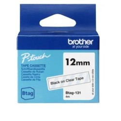 BROTHER CINTA DOMÉSTICA BTAG NEGRO SOBRE TRANSPARENTE - PTN10, PTN20, PTN25BT - 12MMX4M