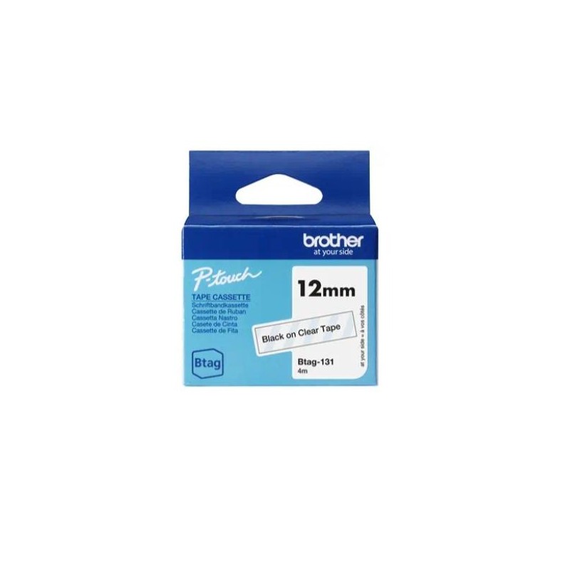 BROTHER CINTA DOMÉSTICA BTAG NEGRO SOBRE TRANSPARENTE - PTN10, PTN20, PTN25BT - 12MMX4M