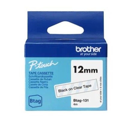 BROTHER CINTA DOMÉSTICA BTAG NEGRO SOBRE TRANSPARENTE - PTN10, PTN20, PTN25BT - 12MMX4M