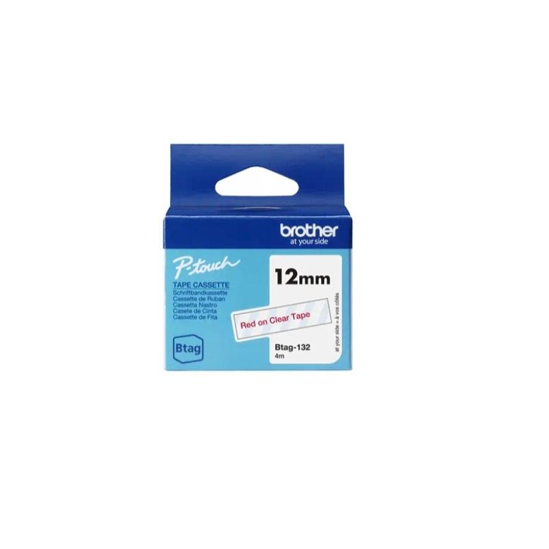BROTHER CINTA DOMÉSTICA BTAG ROJO SOBRE TRANSPARENTE - PTN10, PTN20, PTN25BT - 12MMX4M