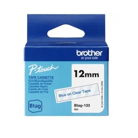 BROTHER CINTA DOMÉSTICA BTAG AZUL SOBRE TRANSPARENTE - PTN10, PTN20, PTN25BT - 12MMX4M