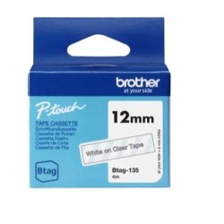 BROTHER CINTA DOMÉSTICA BTAG BLANCO SOBRE TRANSPARENTE - PTN10, PTN20, PTN25BT - 12MMX4M