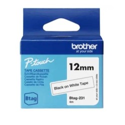 BROTHER CINTA DOMÉSTICA BTAG NEGRO SOBRE BLANCO - PTN10, PTN20, PTN25BT - 12MMX4M