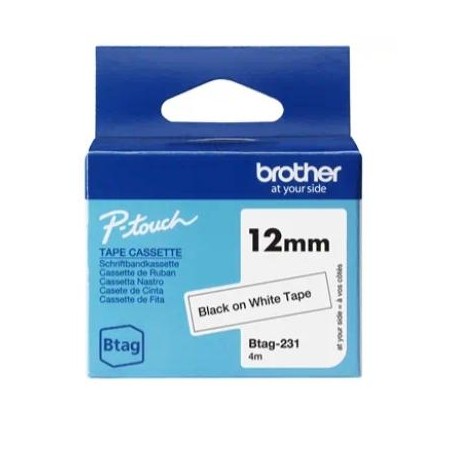 BROTHER CINTA DOMÉSTICA BTAG NEGRO SOBRE BLANCO - PTN10, PTN20, PTN25BT - 12MMX4M