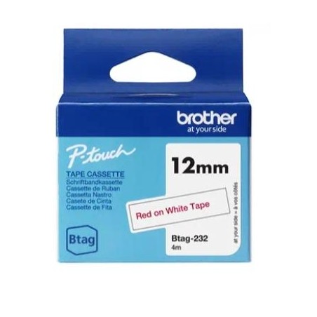BROTHER CINTA DOMÉSTICA BTAG ROJO SOBRE BLANCO - PTN10, PTN20, PTN25BT - 12MMX4M