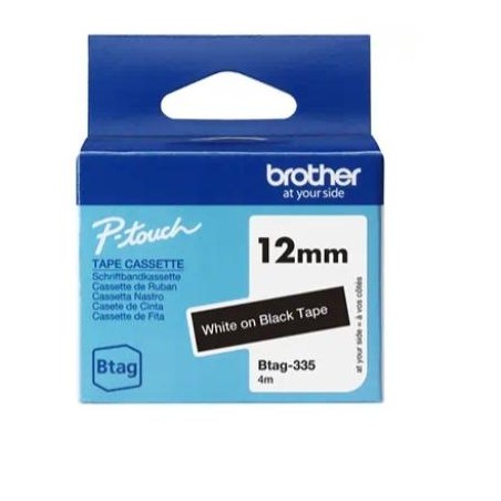 BROTHER CINTA DOMÉSTICA BTAG BLANCO SOBRE NEGRO - PTN10, PTN20, PTN25BT - 12MMX4M