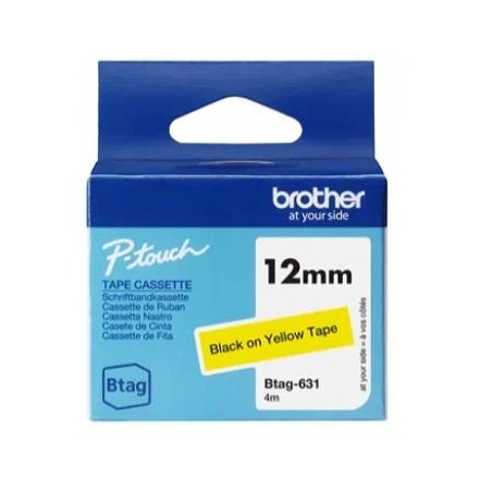 BROTHER CINTA DOMÉSTICA BTAG NEGRO SOBRE AMARILLO - PTN10, PTN20, PTN25BT - 12MMX4M