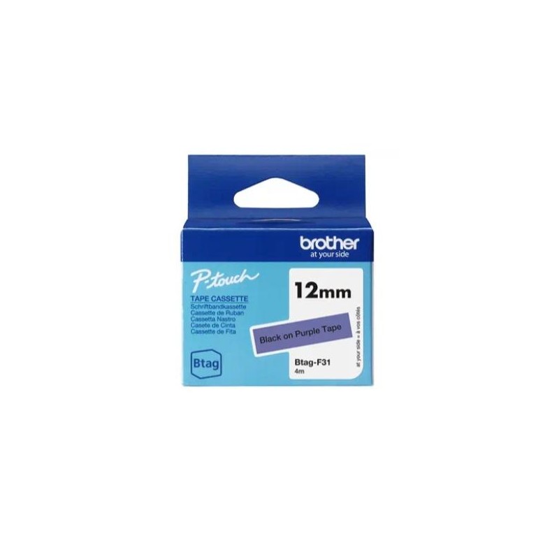 BROTHER CINTA DOMÉSTICA BTAG NEGRO SOBRE MORADO - PTN10, PTN20, PTN25BT - 12MMX4M
