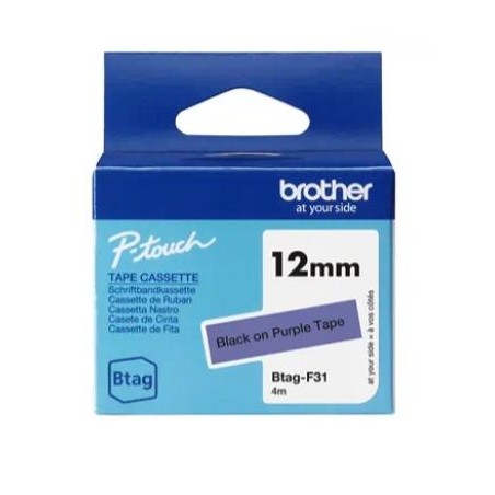 BROTHER CINTA DOMÉSTICA BTAG NEGRO SOBRE MORADO - PTN10, PTN20, PTN25BT - 12MMX4M