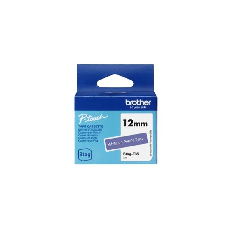 BROTHER CINTA DOMÉSTICA BTAG BLANCO SOBRE MORADO - PTN10, PTN20, PTN25BT - 12MMX4M