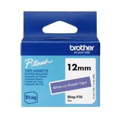 BROTHER CINTA DOMÉSTICA BTAG BLANCO SOBRE MORADO - PTN10, PTN20, PTN25BT - 12MMX4M