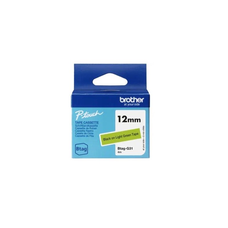 BROTHER CINTA DOMÉSTICA BTAG NEGRO SOBRE VERDE - PTN10, PTN20, PTN25BT - 12MMX4M