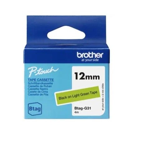 BROTHER CINTA DOMÉSTICA BTAG NEGRO SOBRE VERDE - PTN10, PTN20, PTN25BT - 12MMX4M