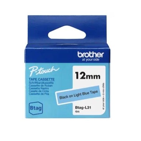 BROTHER CINTA DOMÉSTICA BTAG NEGRO SOBRE AZUL CLARO - PTN10, PTN20, PTN25BT - 12MMX4M