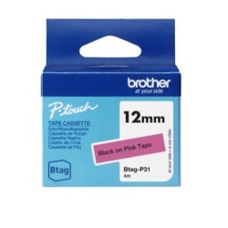 BROTHER CINTA DOMÉSTICA BTAG NEGRO SOBRE ROSA - PTN10, PTN20, PTN25BT - 12MMX4M