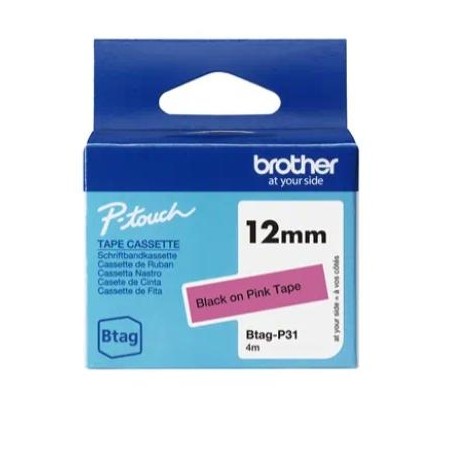 BROTHER CINTA DOMÉSTICA BTAG NEGRO SOBRE ROSA - PTN10, PTN20, PTN25BT - 12MMX4M