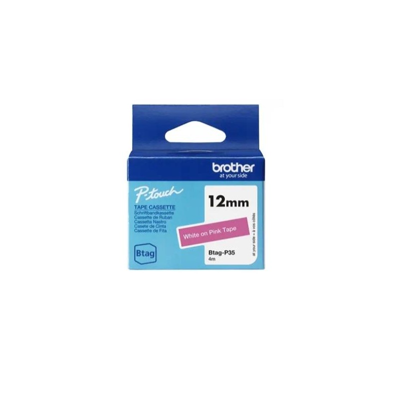 BROTHER CINTA DOMÉSTICA BTAG BLANCO SOBRE ROSA - PTN10, PTN20, PTN25BT - 12MMX4M