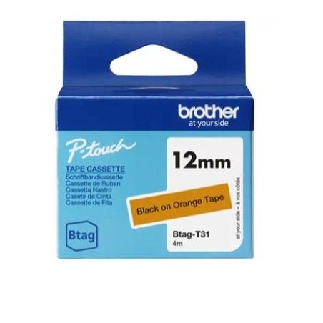 BROTHER CINTA DOMÉSTICA BTAG NEGRO SOBRE NARANJA - PTN10, PTN20, PTN25BT - 12MMX4M