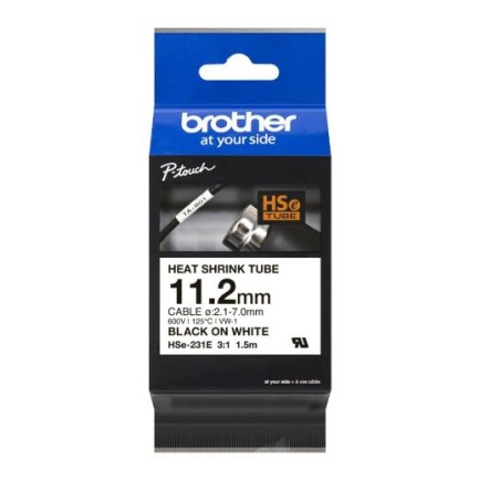 BROTHER CINTA TUBO TERMORRETRACTIL TEXTO NEGRO SOBRE BLANCO DE 11,2MMX1,5M