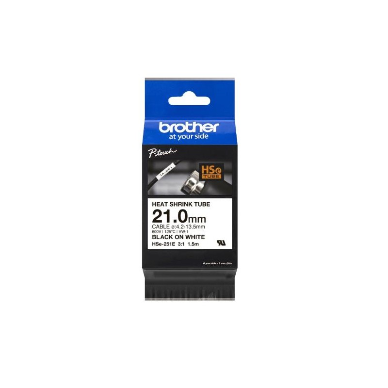 BROTHER CINTA TUBO TERMORETRÁCTIL TEXTO NEGRO SOBRE BLANCO 21MMX1,5M